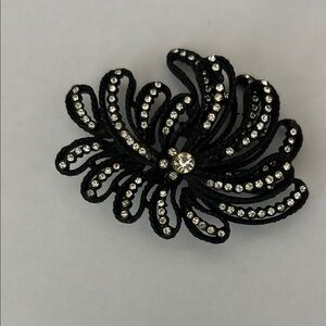 Black Beaded Brooch with Rhinestones